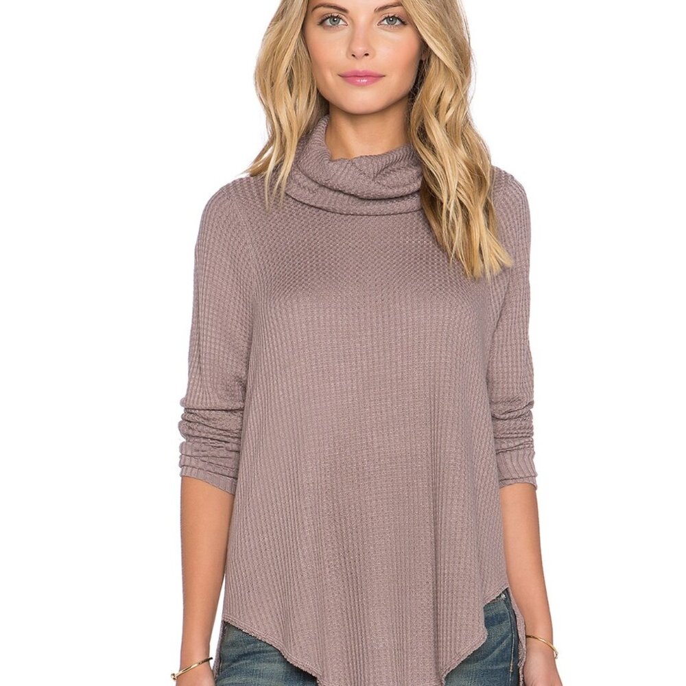 Free People Dripey Kristina Thermal Waffle Knit Boho Top in Mushroom Slouchy L